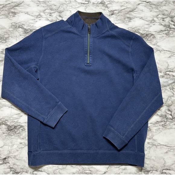 Tommy Bahama Other - Tommy Bahama Men's Sweater L Blue Brown Long Sleeve 1/4 Zip Pullover Reversible